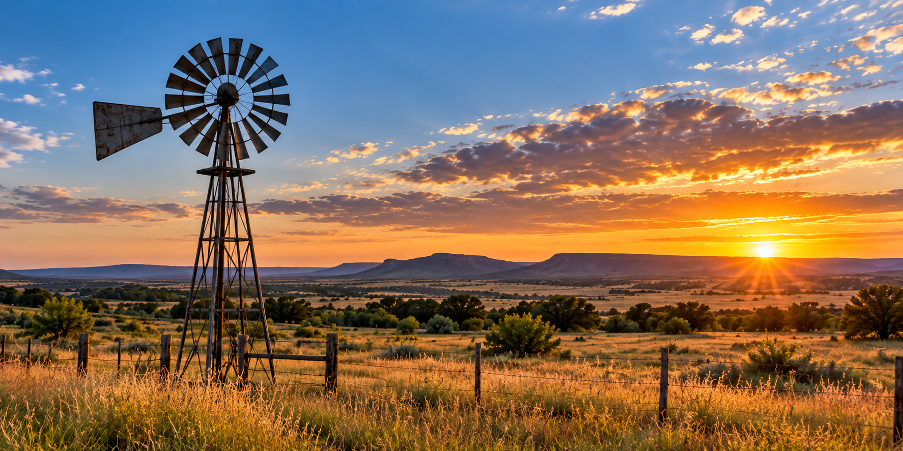 Windmill in an Oklahoma plains landscape