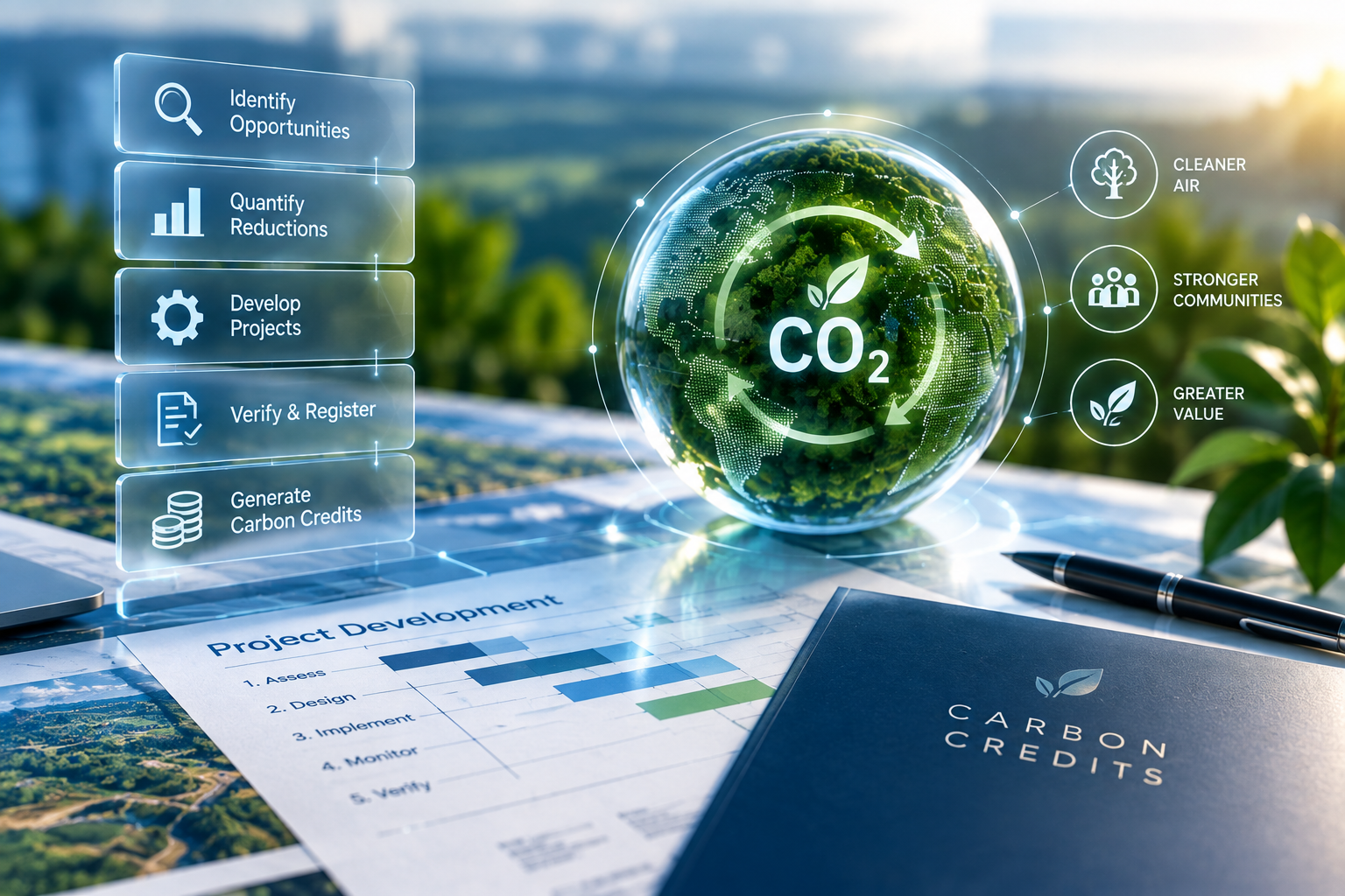 Carbon project development workflow, verification, registry and carbon credit concept