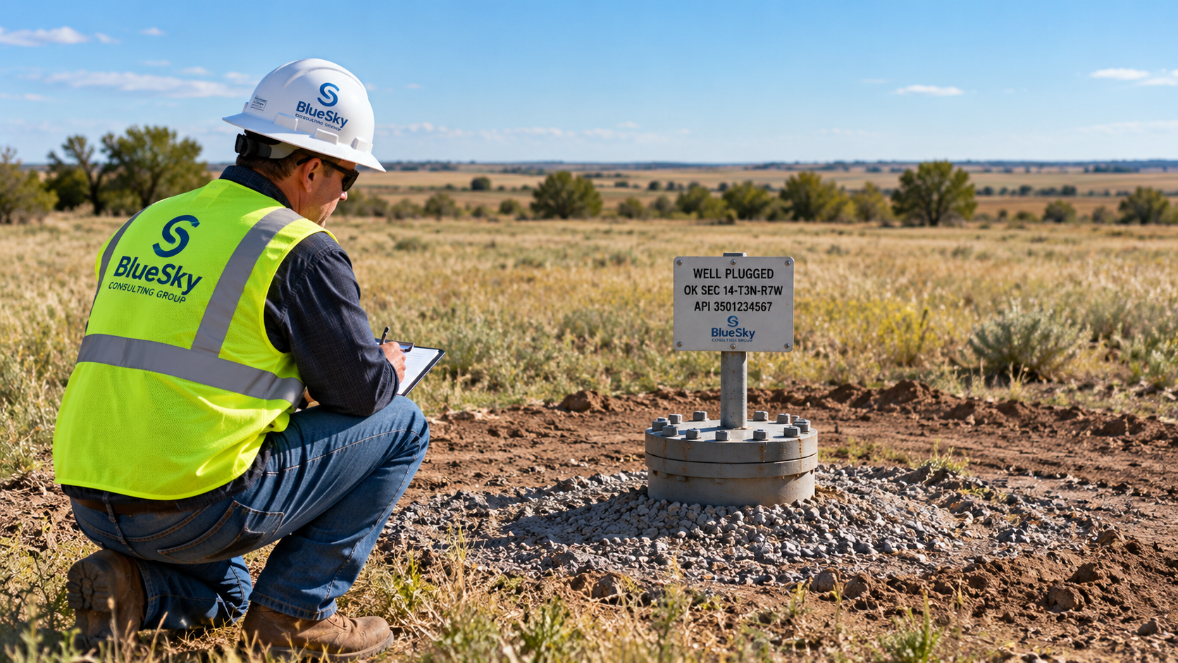 BlueSky representative documenting a restored Oklahoma well site