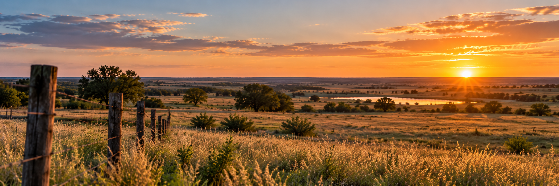 Oklahoma rural property at sunset