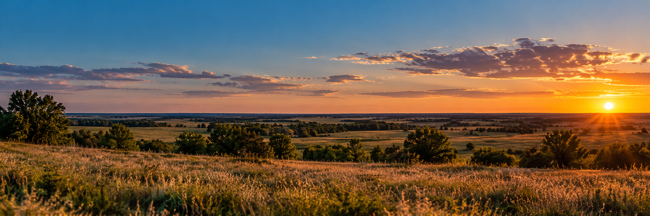 Oklahoma prairie landscape at sunset
